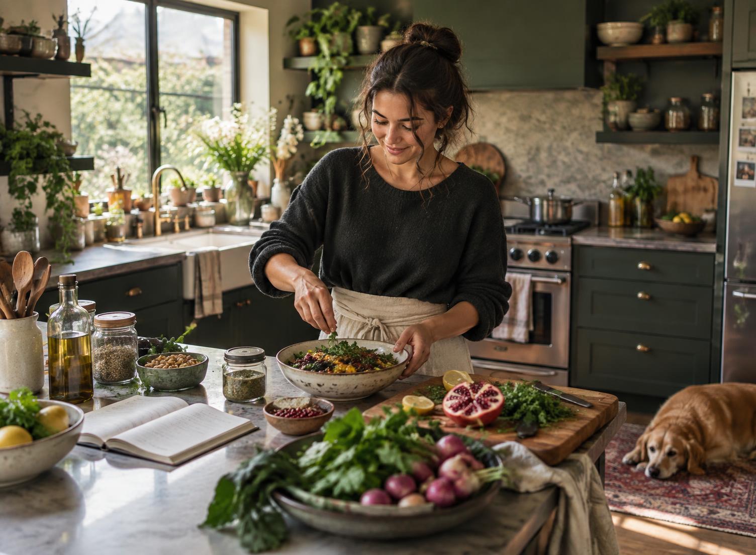 Creator making food in a kitchen